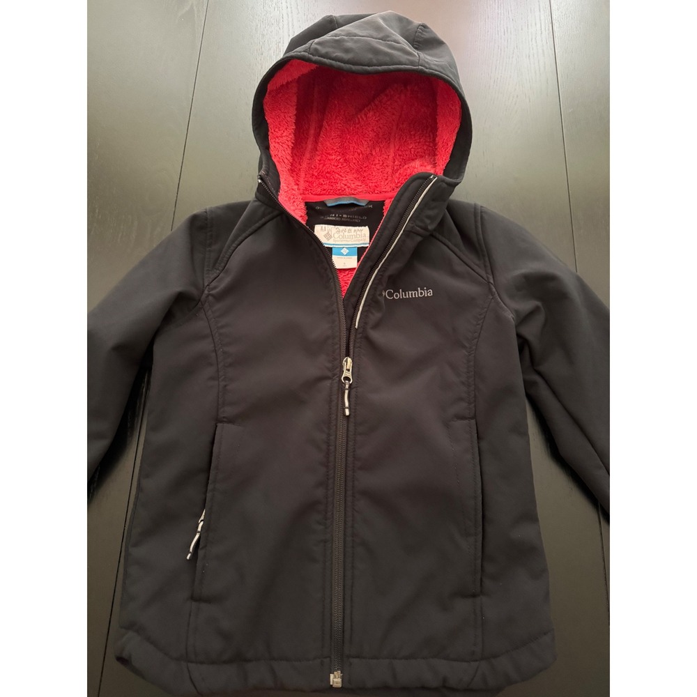 Columbia Kids Fleece-Lined Hooded Jacket Boys Size S (8)Black Wind Block Zip-Up